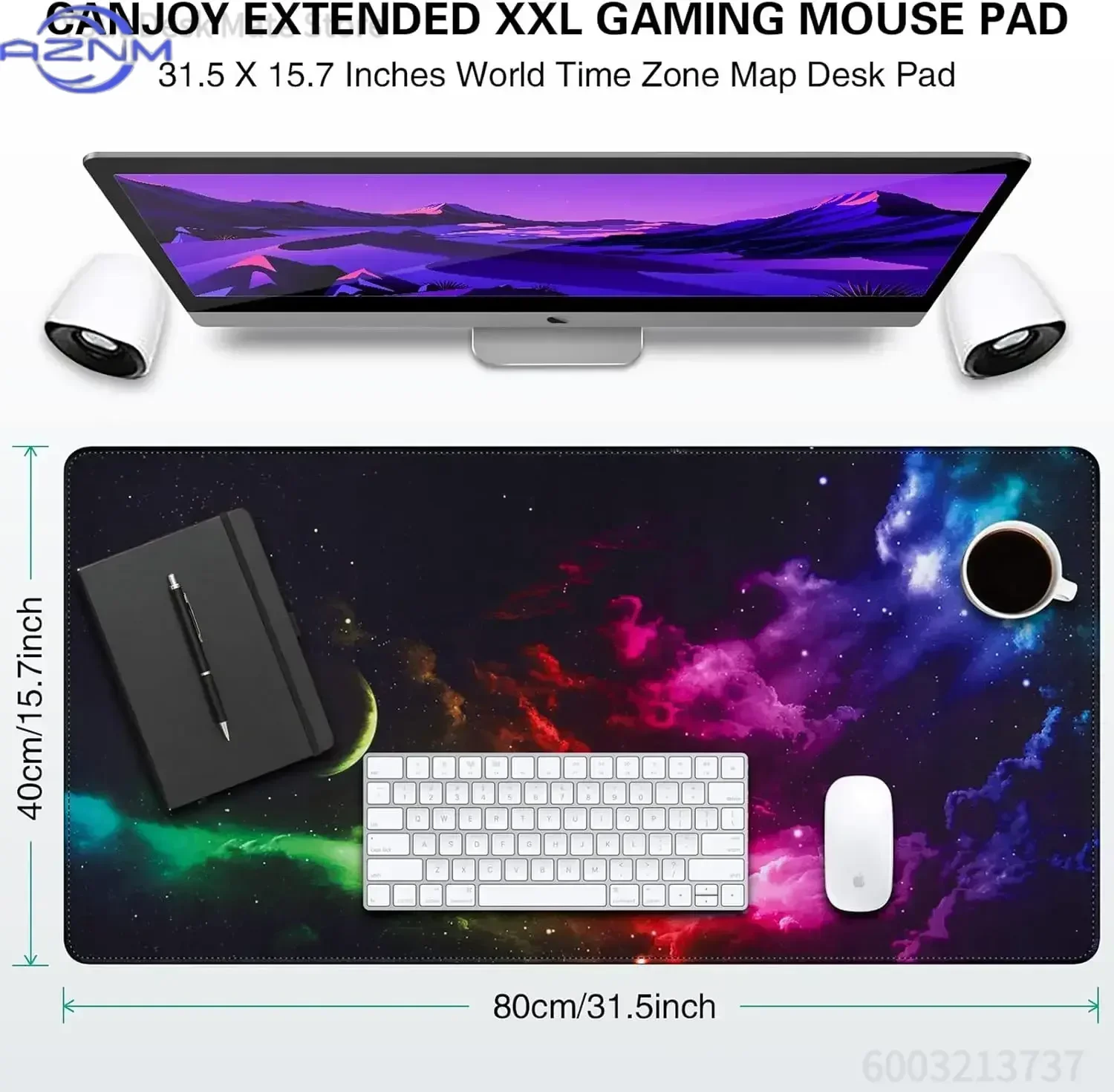 Gaming Mouse Pad Vibrant Cosmic Star Cloud XXL Mousepad, Thick Stitched Edge Keyboard Table Mat