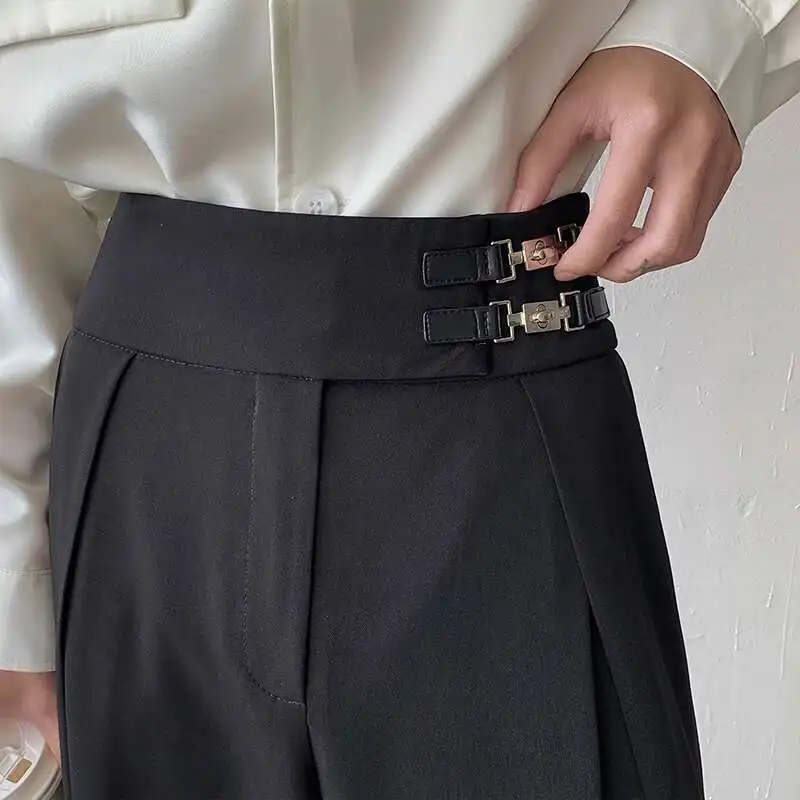 LUZHEN Stylish Straight Suit Pants Men\'s Loose Casual 2025 Elegant Trendy Wide Leg Metal Buckle Design Straight Trousers 03e3be