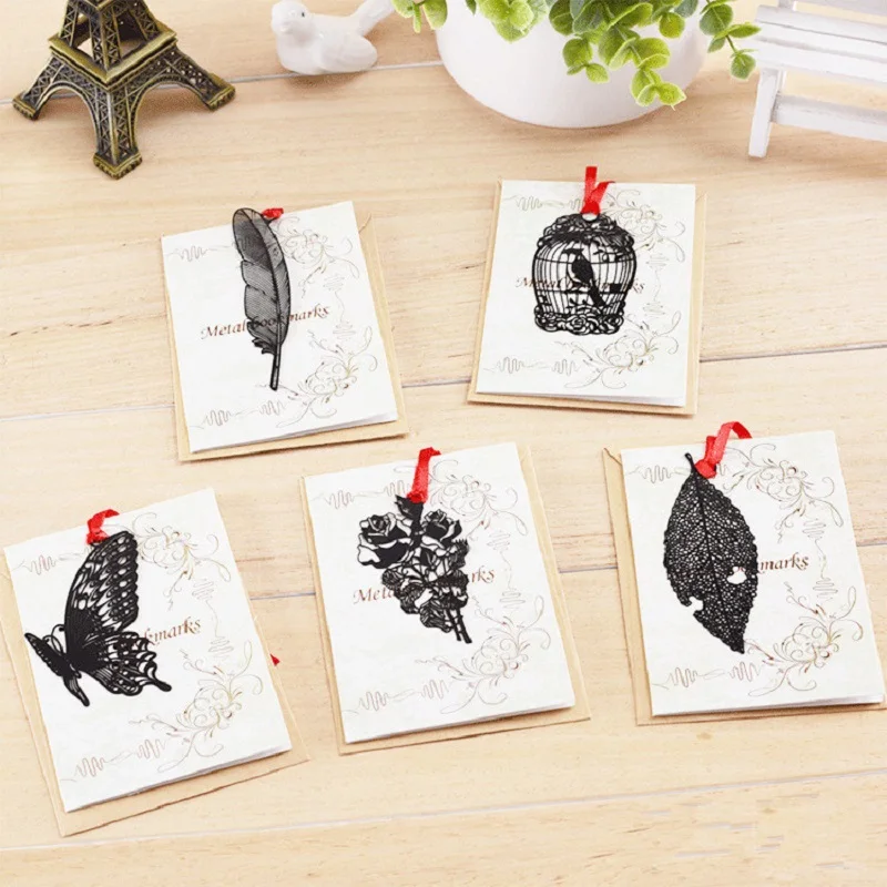 

5 шт./лот, китайская металлическая закладка в старинном стиле с прожилками в виде листьев, ретро клетка с перьями, держатель для книг, подарочные канцелярские принадлежности