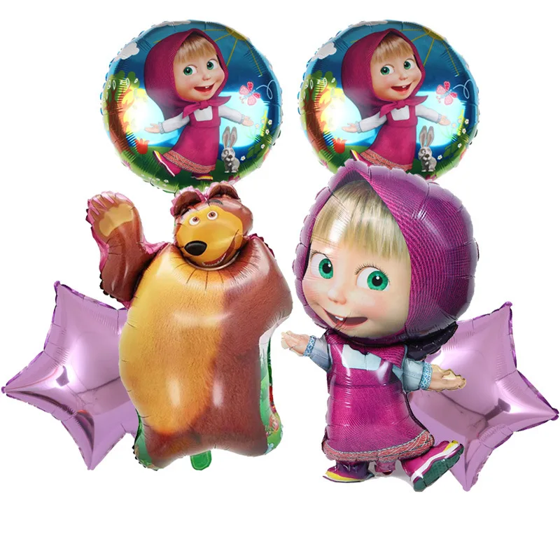 Mascha und der Bär Geburtstagsdekoration Tischgeschirr Becher Teller Tischdecke Ballon Banner Hintergrund Geschenktüten für Kinderparty-Zubehör – Detail 34