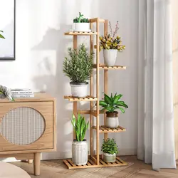 Suporte alto para plantas de bambu de 5 / 6 camadas, rack de exibição de flores de canto para ambientes internos e externos