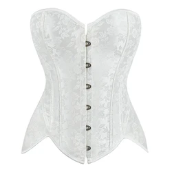 White Floral Corset 33cm Bustier Top Shapewear Hourglass Long Torso Overbust Corselet