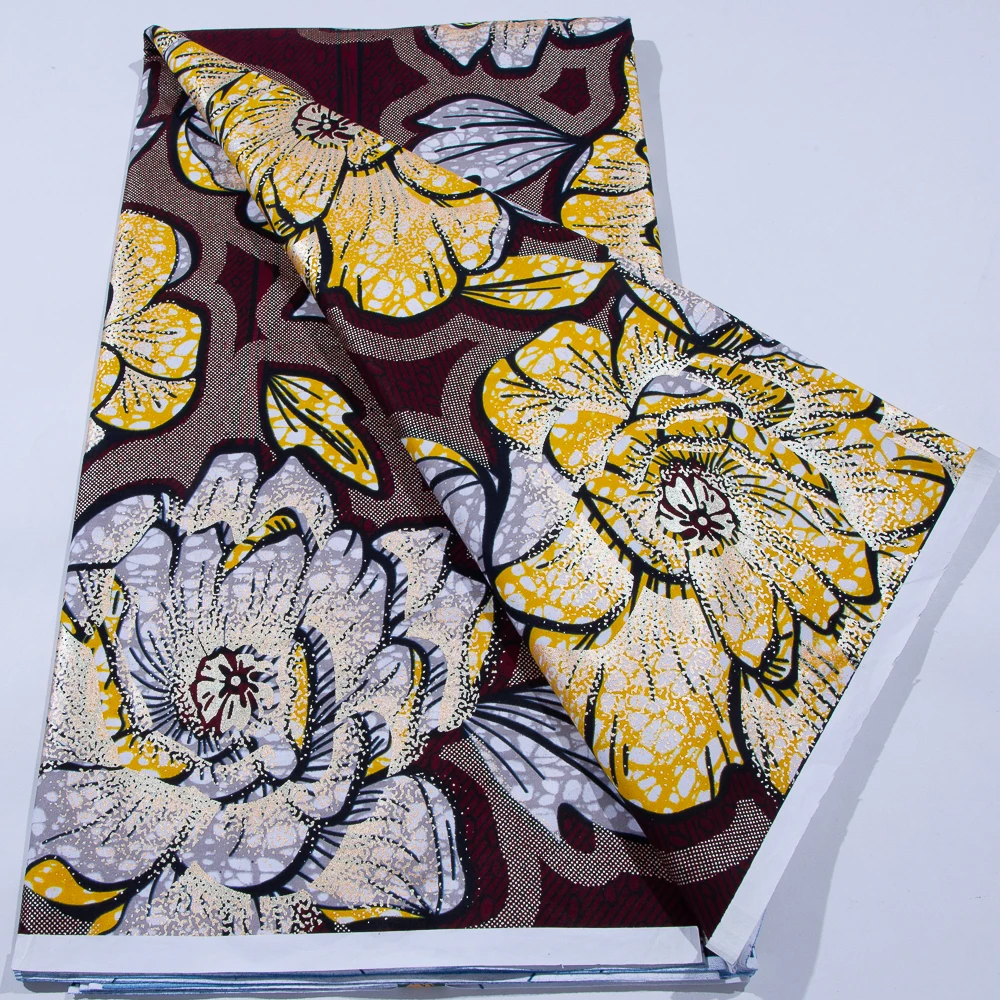 

2026 Nigerian Glitter Prints Fabric Cotton Ghana Style 6 Yards High Quality Real Ankara Wax Lace fabric for Women Party Dress