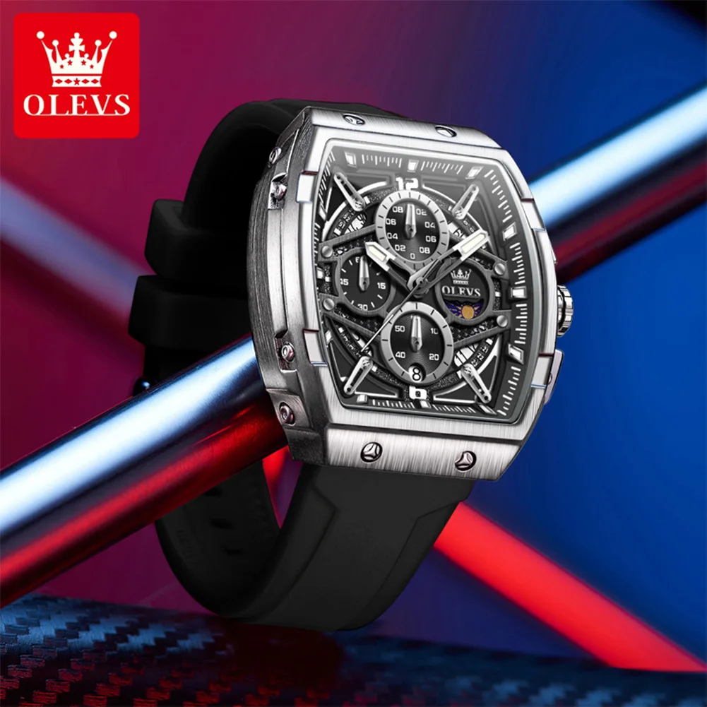 Orologio da uomo OLEVS di alta qualità ﻿ Orologio da polso con quadrante cronografo multifunzionale, fasi lunari luminose, data, orologi da uomo, regalo