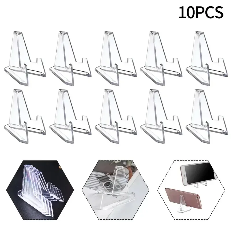 10Pcs Transparent Acrylic Coin Display Stand Triangle Support Holder for Medal Badge Photo Paper
