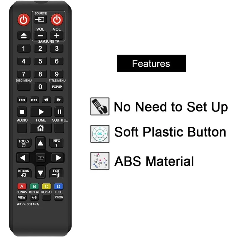 AK59-00149A Remote Control Replacement for Samsung DVD Blu-Ray Player BDF5100/ZA BD-ES5300 BD-FM51 BD-FM57C BD-H5100