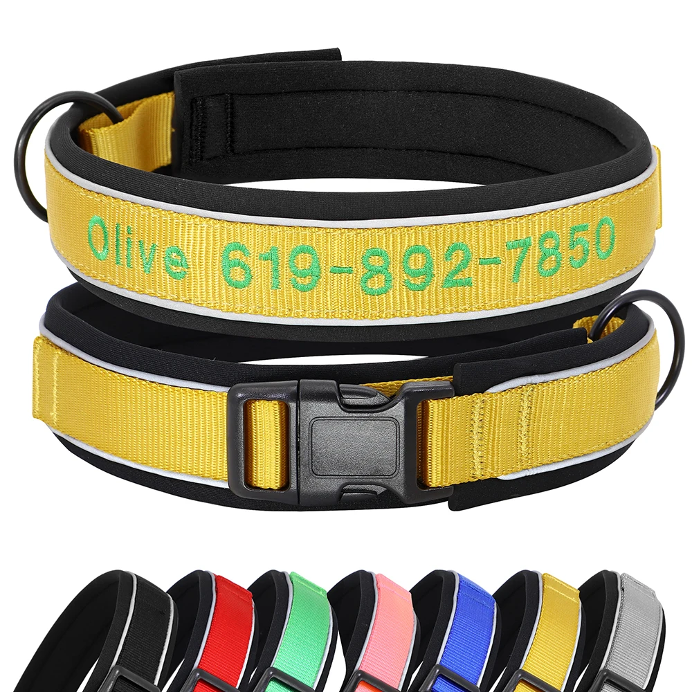 Reflective Custom Dog Collar Personalized Embroidery Pet Puppy Cat Collar Embroidered Phone Name For Small Medium Large Dog