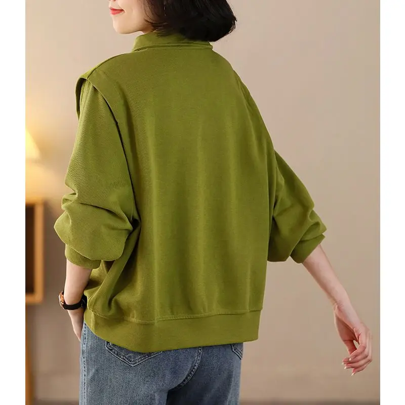 Flip Collar Long Sleeved T-shirt for Women's Spring New Korean Version Casual Versatile Loose Slimming Pullover Top