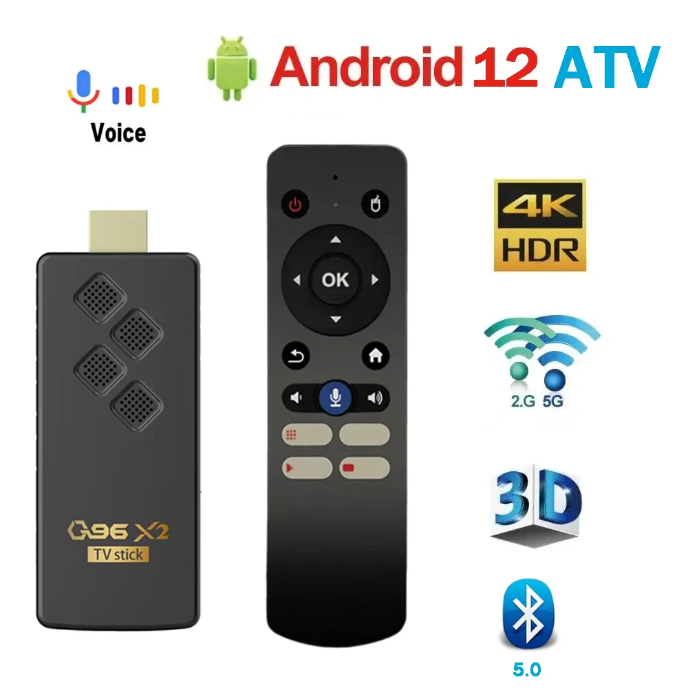 Q2 Smart TV Stick Q96 X2 Android 12 Quad Core Cortex A53 HD 4K H.265 2.4G 5.8G WiFi 1GB 8GB Bt 5.0 Smart voice PK S96 Z1 TV box