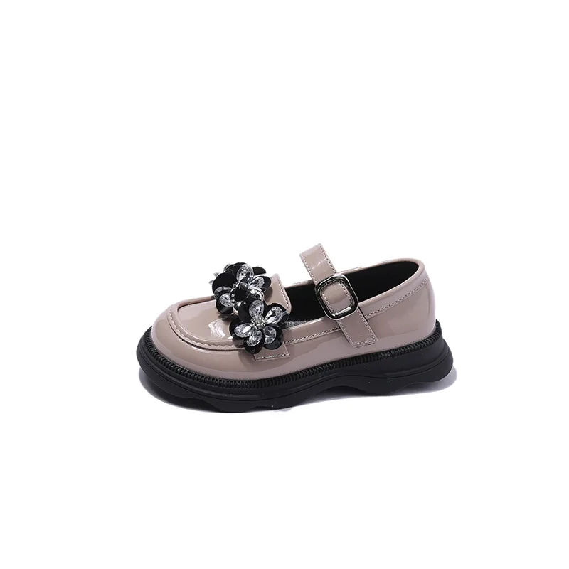 Children Leather Shoes Fashion Crystal Flower Girls Shoes Patent Leather Princess Kids Shoes School Casual Flat Mary Janes туфли