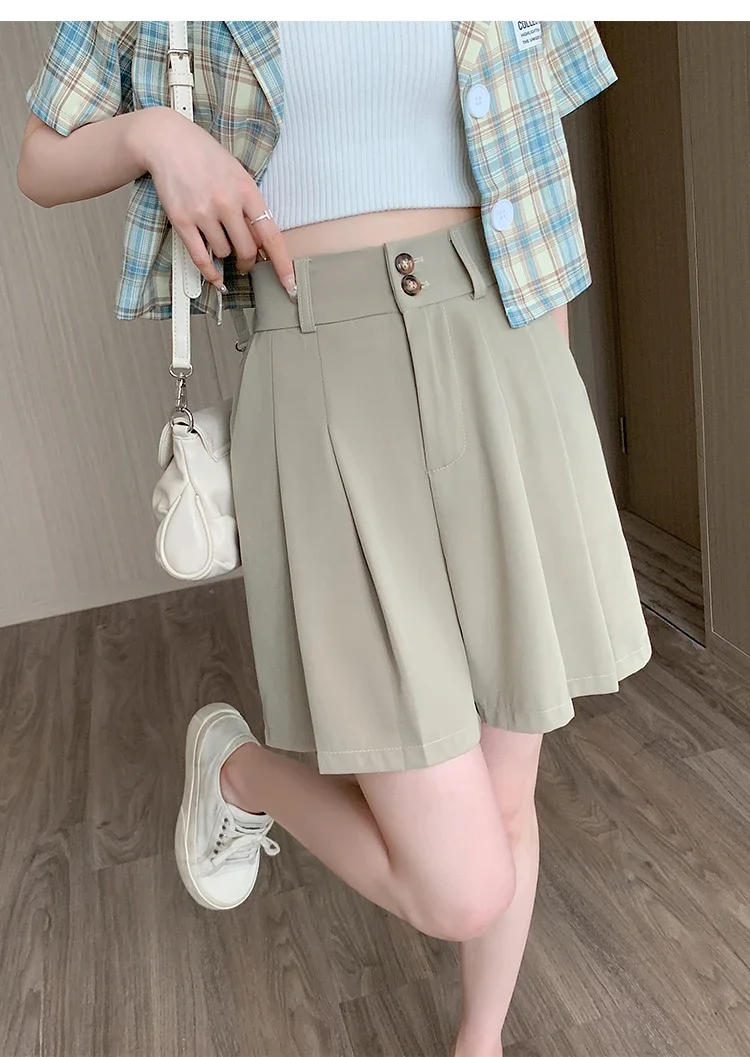 zjaiss Bauchkontrollierende, lockere, weit geschnittene Freizeit-Shorts für Damen, Sommer 2026, Neu, Hohe Taille, A-Linie, Anzug-Shorts – Detail 11