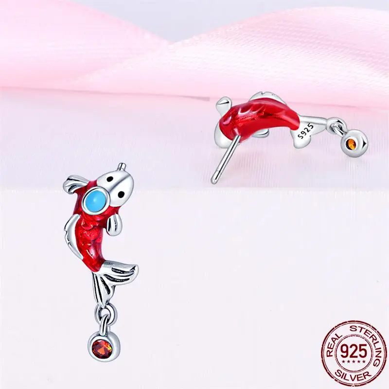 Real 925 Sterling Silver Earring Red Carp & Conch Shell Earrings Jewelry Gift Wedding Earrings For Women 2023 Trending