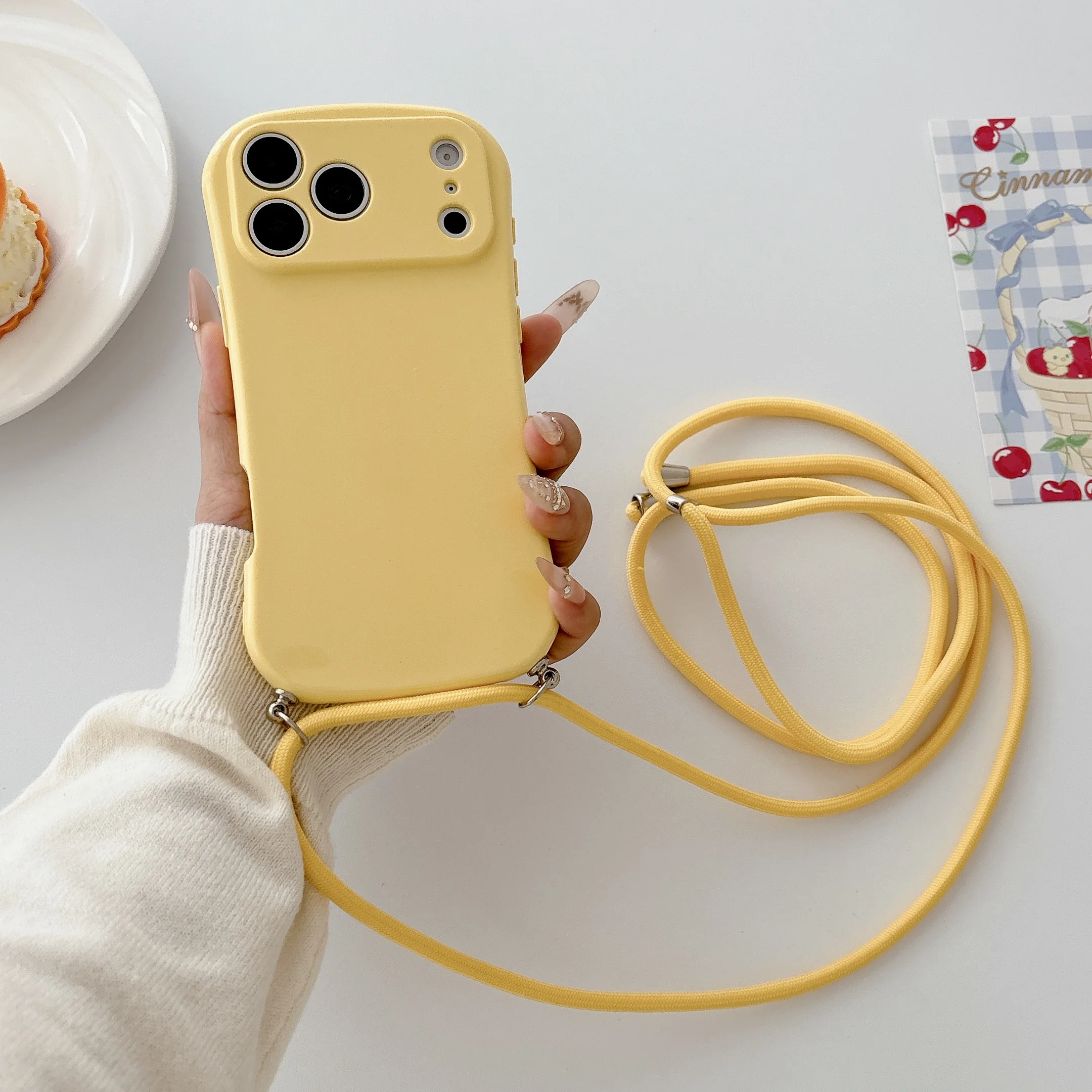 Candy Colored Fashion Diagonally Across Lanyard Phone Case For iPhone 17 16 15 14 13 12 11 Pro Max Plus Air Shockproof Cover