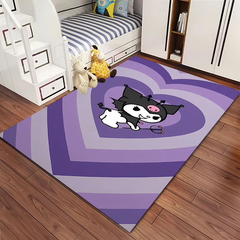 Sweet and Cool Miniso Kuromi Carpet for Living Room Cartoon Children's Bedroom Sofa Doormat Kitchen Floor Rug Anti-slip Mat Gift