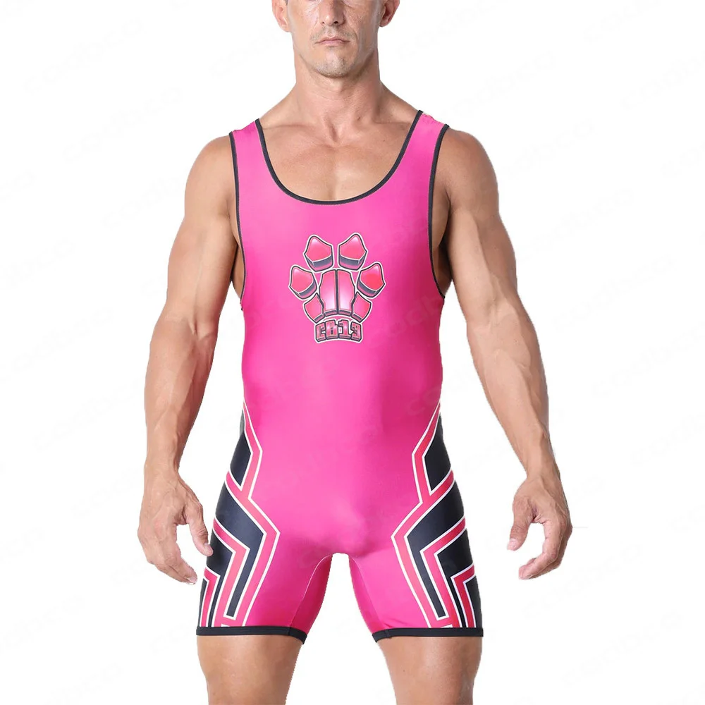 2024 Men\'s Wrestling Singlet Suit One Piece Bodysuit Weightlifting PowerLifting Fitness Skinsuit Iron WWE GYM Tummy Control Wear