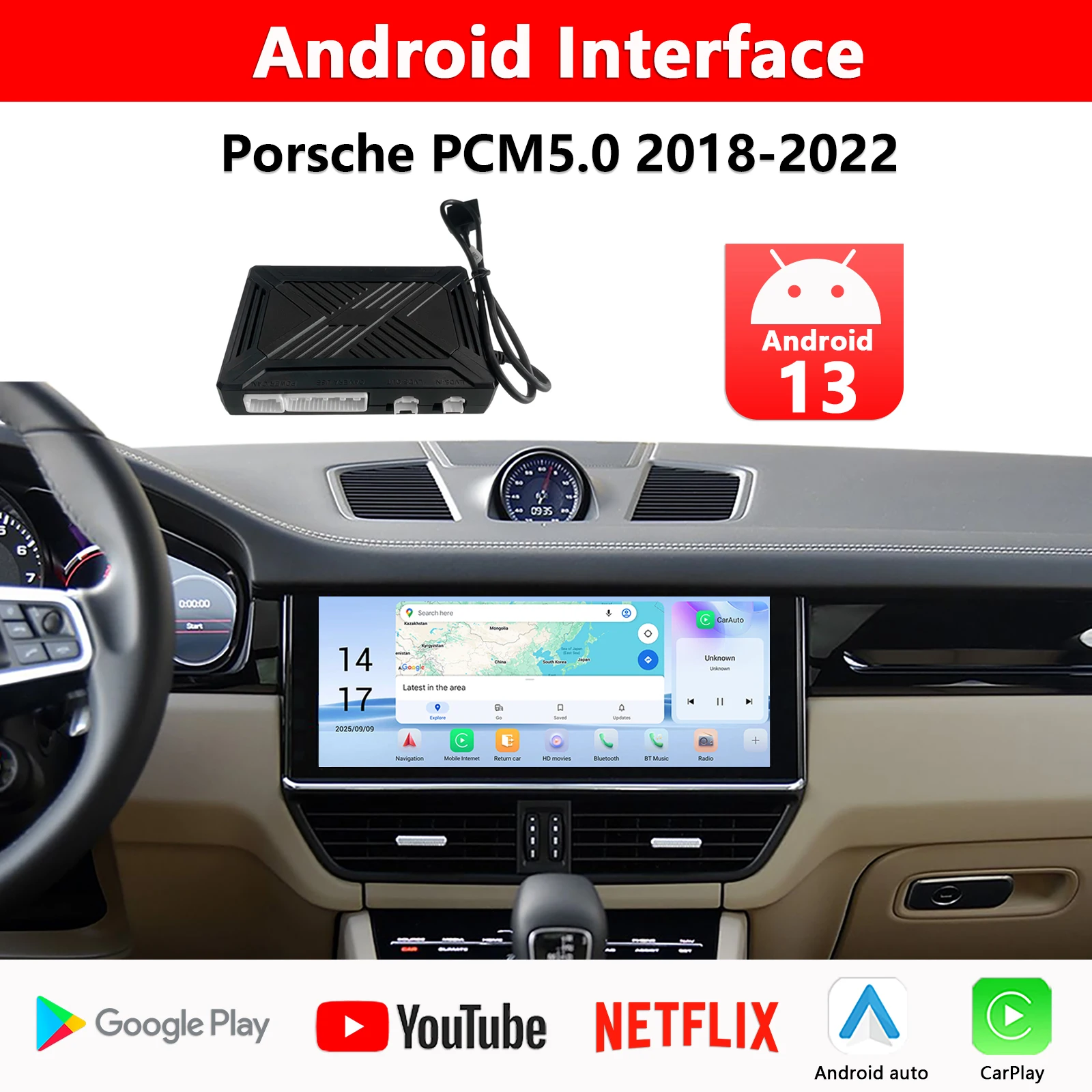 

Интерфейс Android для Porsche PCM4.1 PCM5.0 Panamera Macan Cayenne 911, встроенные часы Google Play Online Youtube Netflix