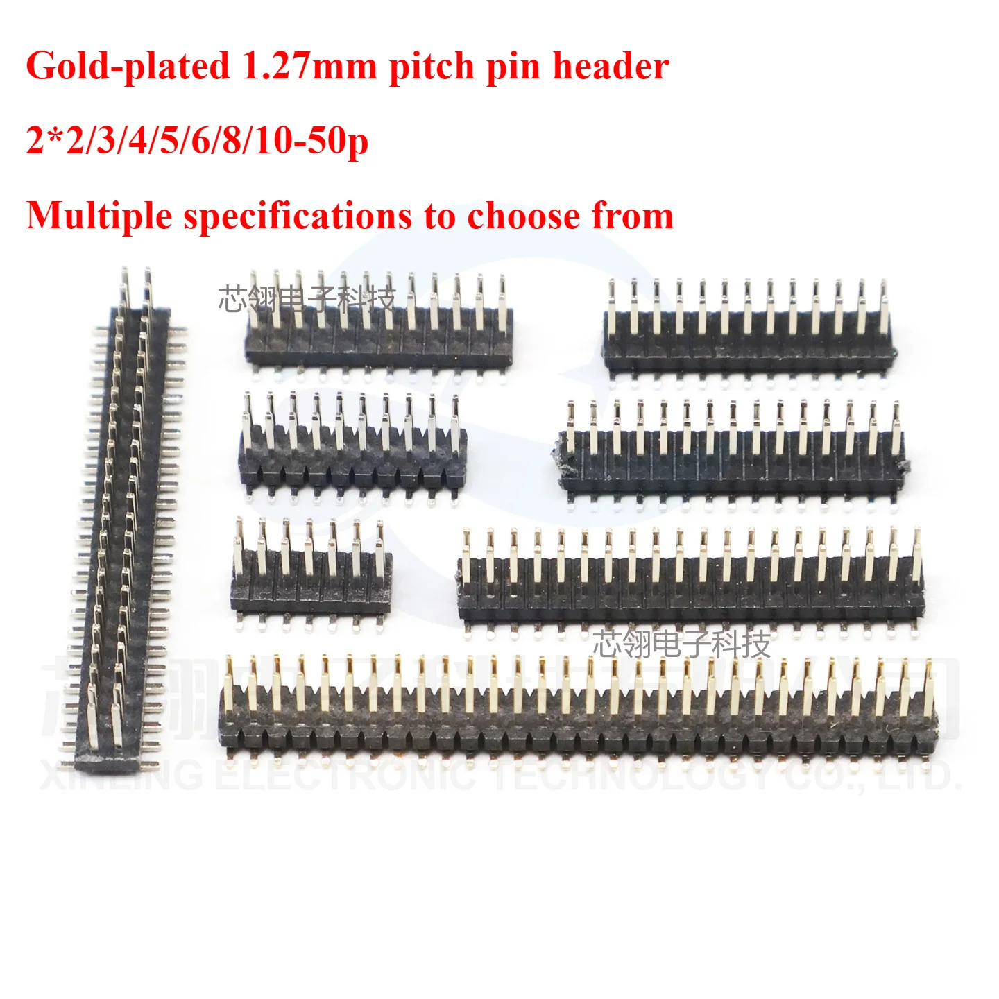 10PCS gold-plated 1.27mm Strip Double Row Male Pin Header Connector 1.27SMD SMT Pinheader Socket 2*3/4/5/6/7/8/10/12/15/-50Pins