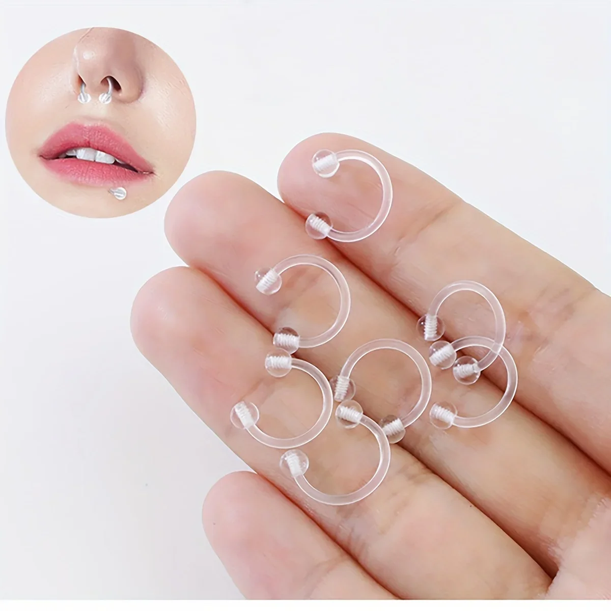 10 Stück 16G transparenter unsichtbarer C-förmiger Lippenring Nasenring, weicher Stab-Hufeisenring, Körperpiercing-Schmuck für Männer