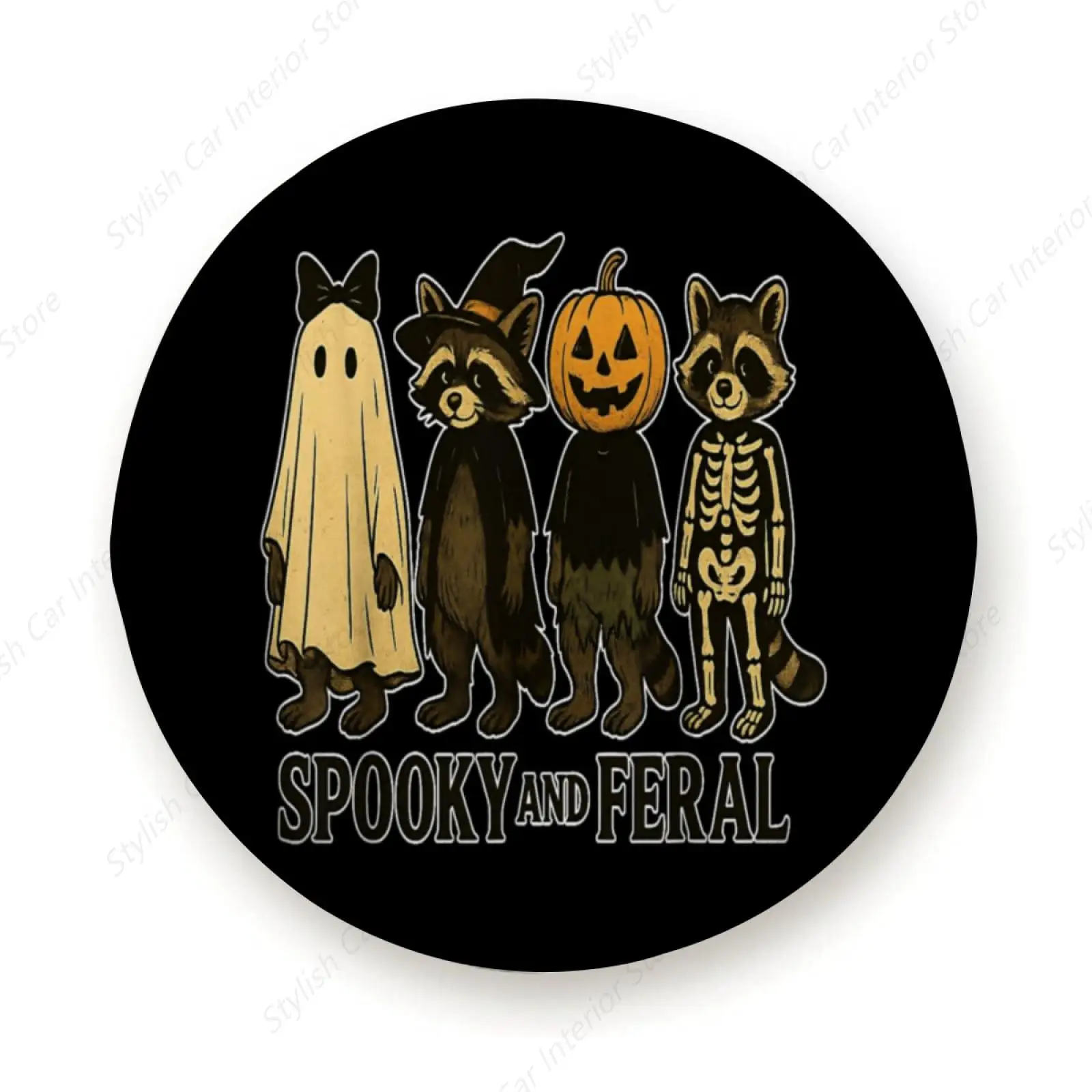 

Хэллоуин Енот Жуткий и Ферльный Призрак Жуткий сезон Чехол на запасное колесо для автофургонов, прицепов, внедорожников, внедорожников, кемперов, грузовиков