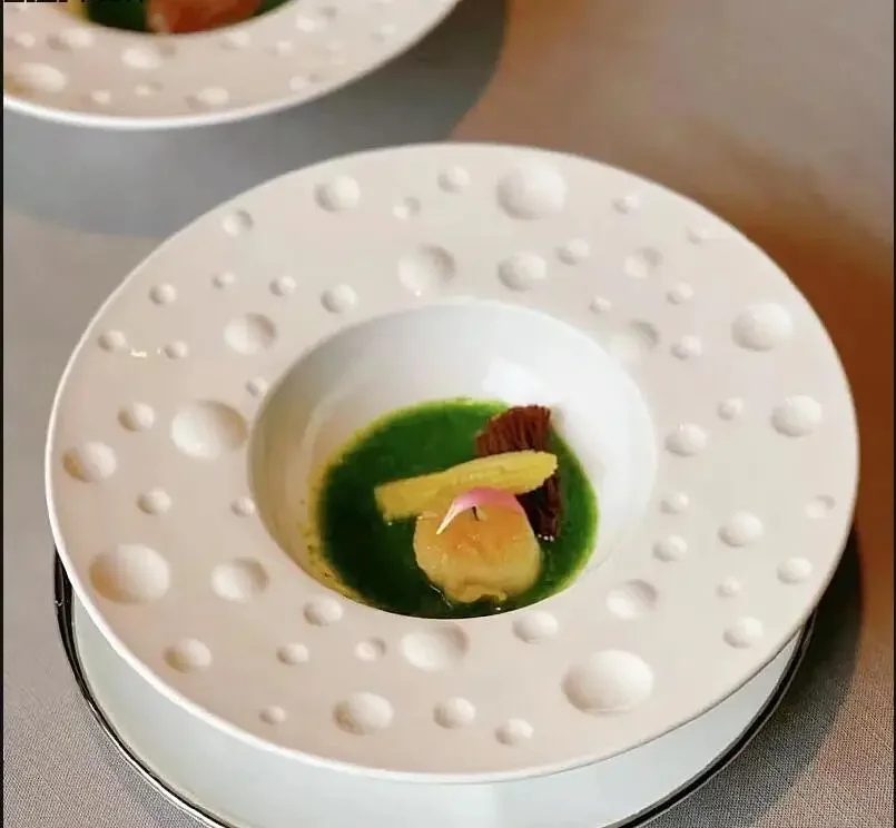 

Сплошной цвет посуды для отеля, украшение для ресторана, пасты, десерта, тарелка для стейка, домашняя кухня, соломенная шляпа, форма керамики