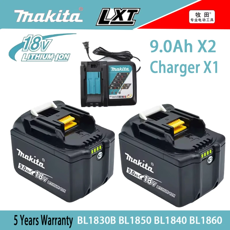 Batería recargable y cargador 100% original Makita, 18V, 5.0ah/6Ah/9Ah, adecuado para Makita BL1830, BL1830B, BL1840, BL184