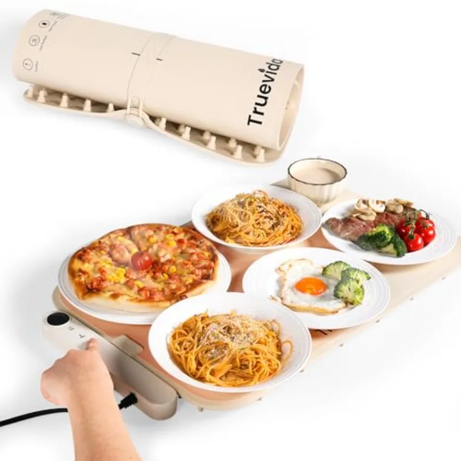 

Portable Electric Warming Mat for Food with Adjustable Temperature Setting and Timer Roll Up Buffet Detachable Hot Plates Silic