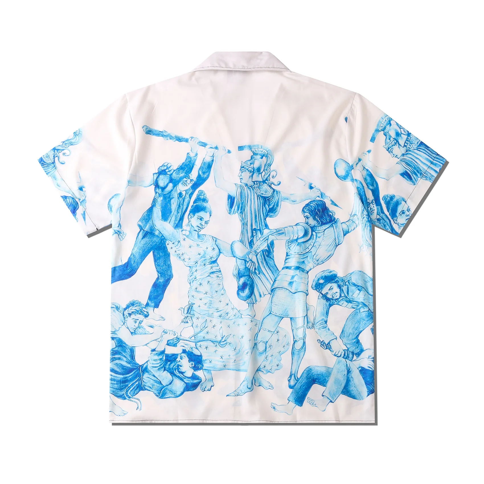 2024Summer New Fashion Men Short Sleeve Oversized White Hawaiian Beach Harajuku Shirts Mens Viking Print Button Up Shirt Poleras