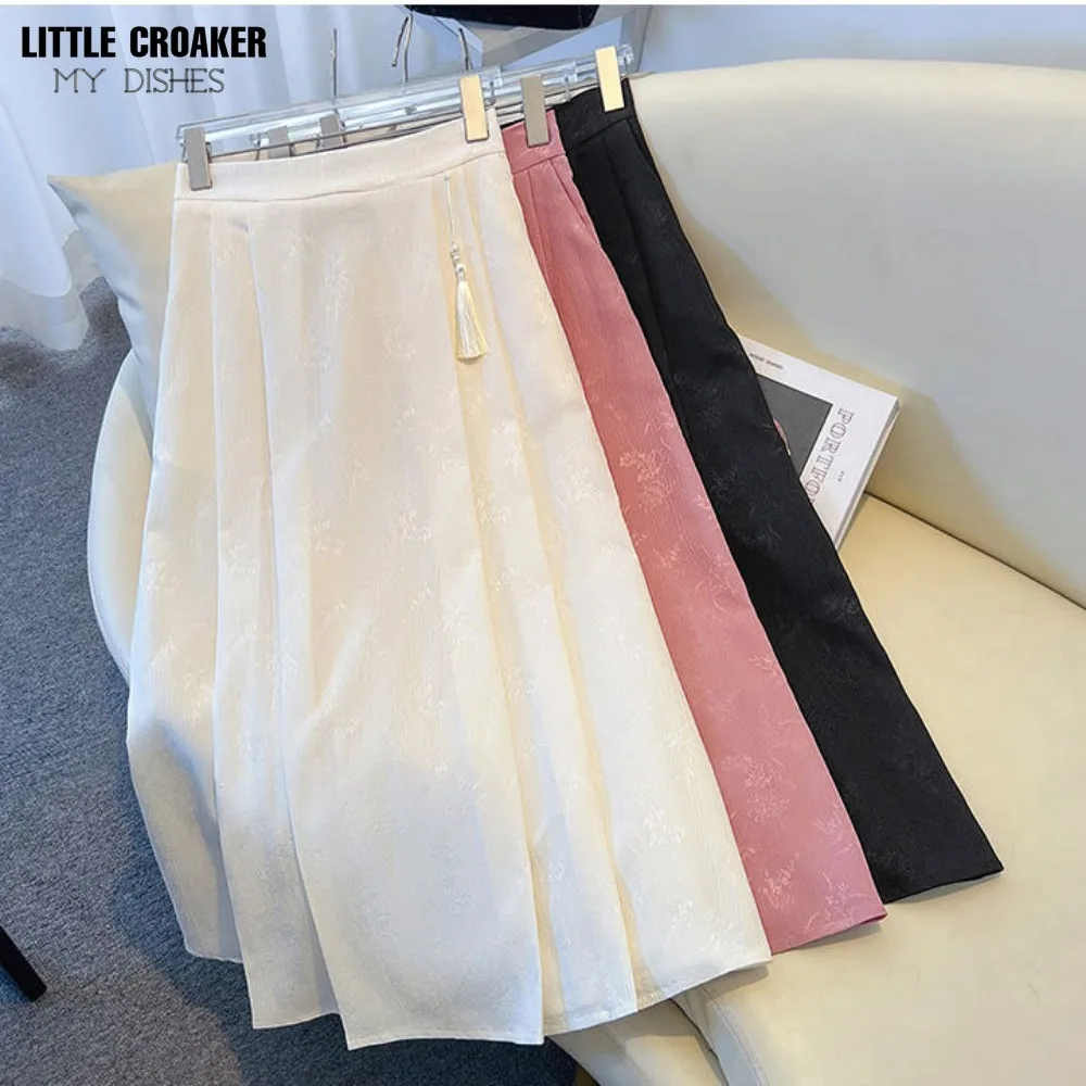 Women's Clothing Trend 2024 Elegant Womens Dress Skirts Black Pink White Horse Face Skirt Midi