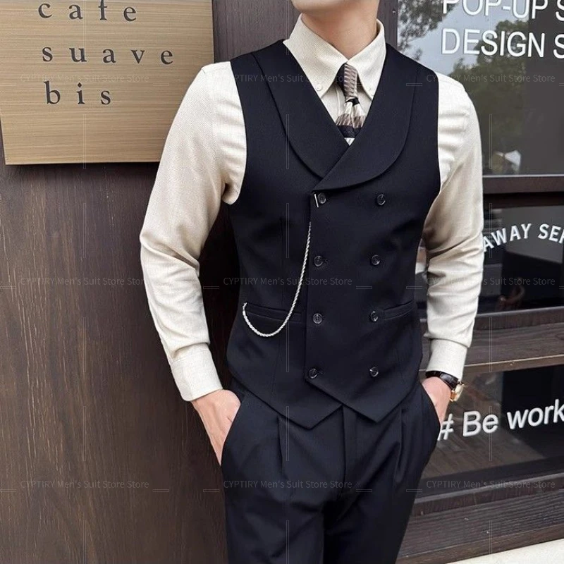 Man's Vest  High-end Double-breasted Suit For Men, Business Casual Versatile Trendy Slim Fit Groomsman Vest For Man
