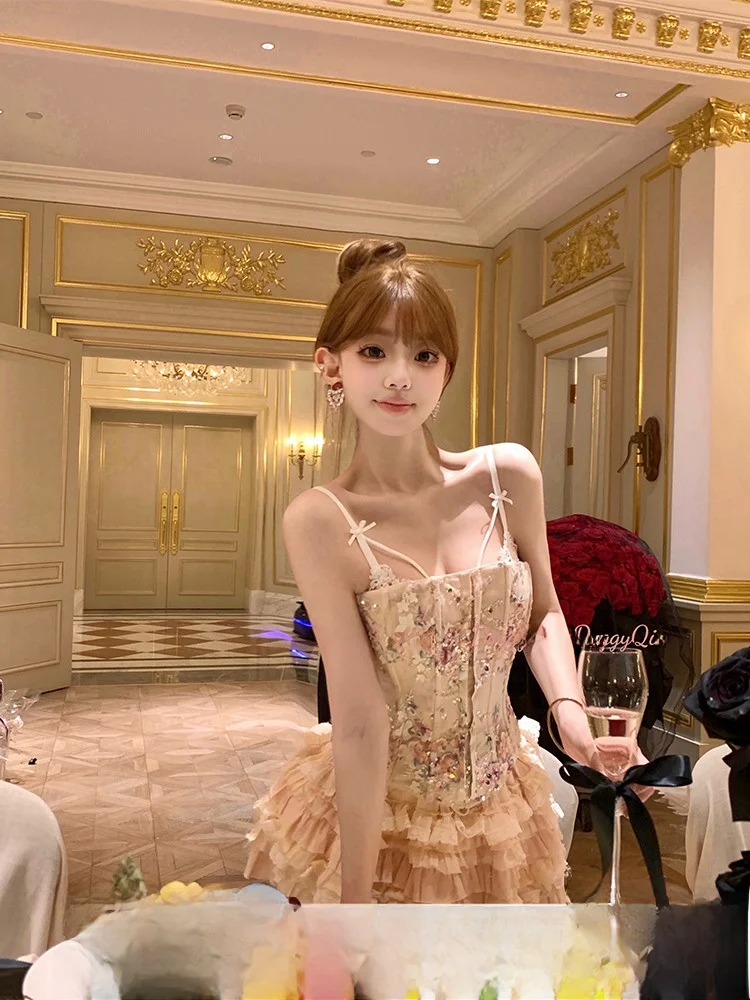 

DOGGYQIN Handmade Beaded Fibone Strap Women's Slimming Top Waist Cinched Floral Vest Casual Summer Workwear Sle