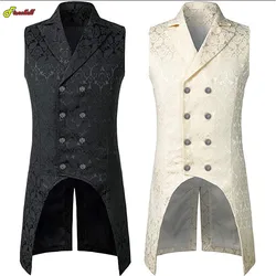 Mannen Gothic Middeleeuwse Jas Taille Jas Mouwloze Jacquard Steampunk Cosplay Vest Tuexdo Dubbele Borst Slim Fit Victoriantops