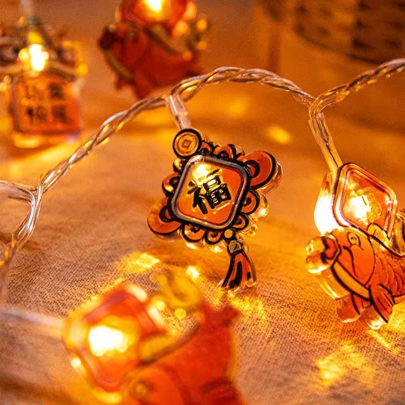 1pc Spring Festival Lantern 1.65M Chinese New Year Lion Dance LED String Lights Decor 10 Light Blessing Party Faovrs Supply