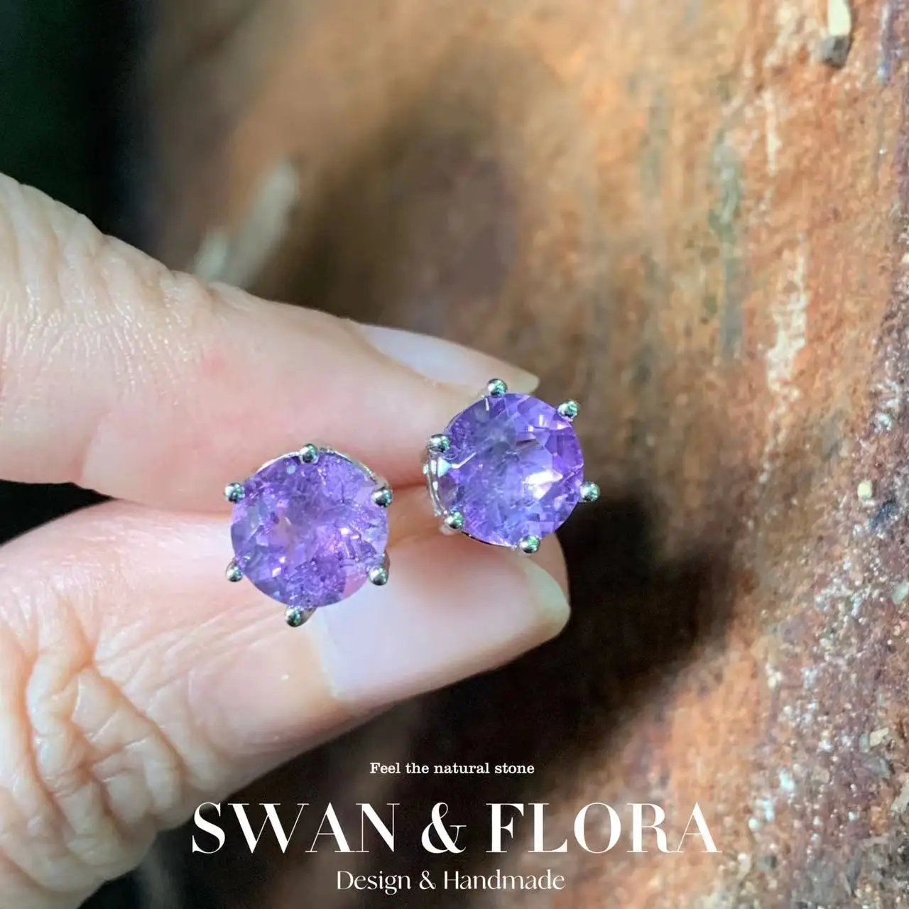 

6MM Natural Amethyst Stud Earrings For Women Real 925 Sterling Silver Vintage Femme Gift Prevent Allergy Fine Jewelry Stone