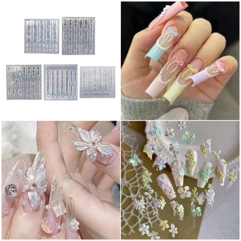 

F92D Practical Sturdy Silicone Mould for Nail Art with Butterfly and Flower Designs Portable for Craft Enthusiasts Daily Use
