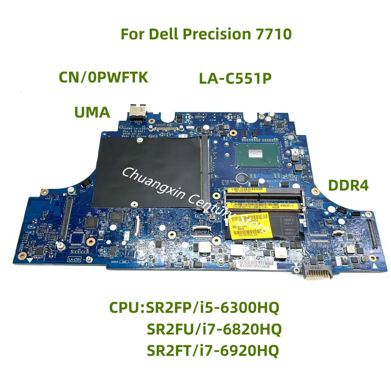 LA-C551P motherboard is applicable For Dell laptop 7710 CPU I7-6820HQ  I5-6300HQ 100% test before shipment OK