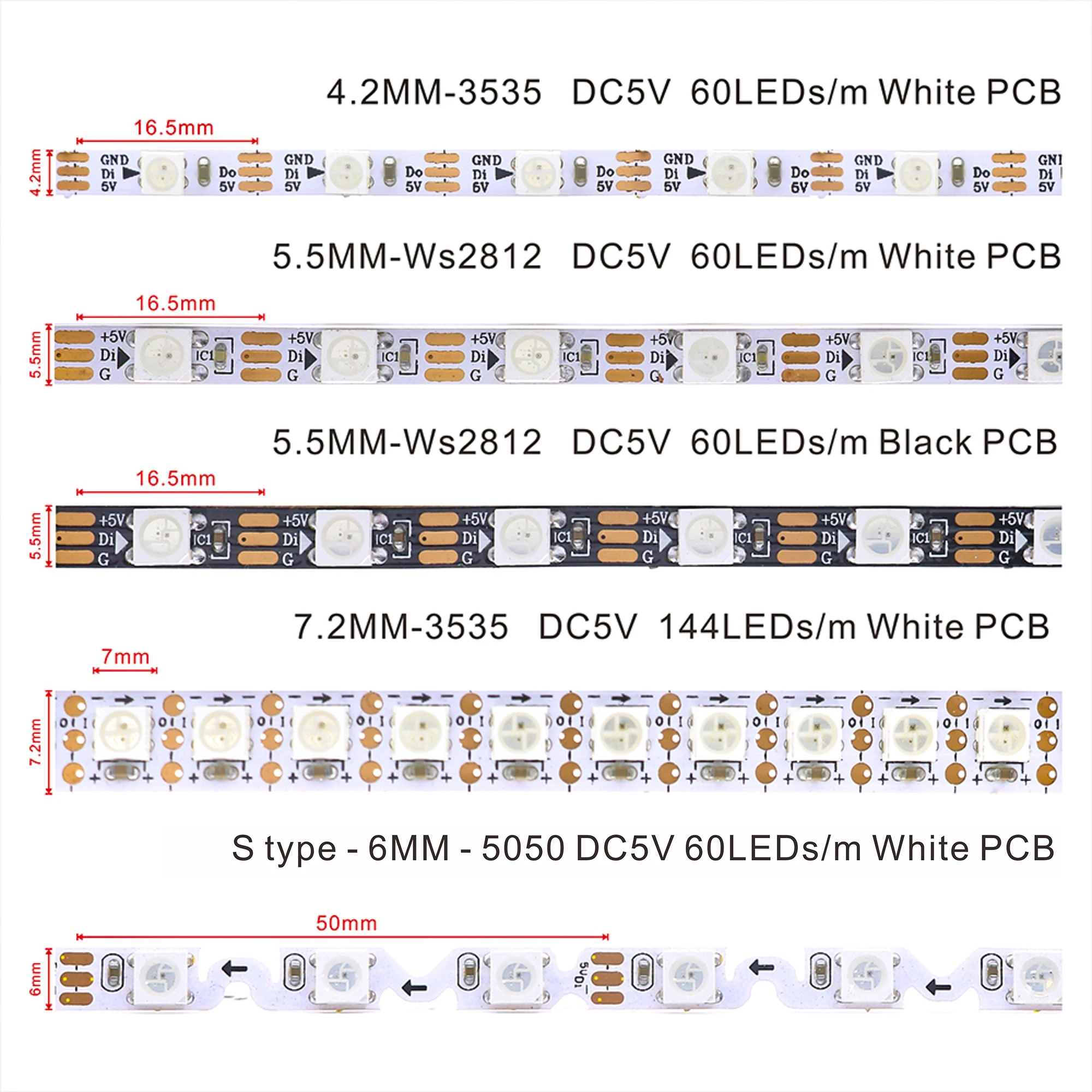 Ws2812 colorchanging tira de luz led 4.2mm/5.5mm/tipo s/10mm larguras 60 leds/m versão estreita 5v decoração para casa tira de luz 2812