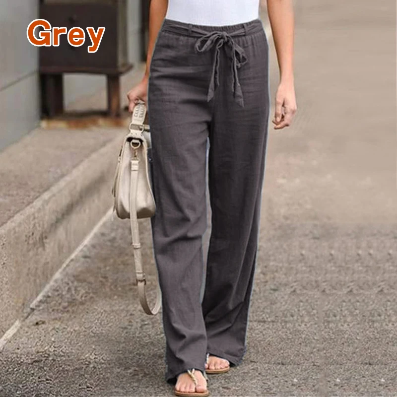 Summer Cotton Linen Women\'s Pants Wide Leg Trousers Fashion Solid Color Elastic Waist Straight Pants Casual Trousers Streetwear