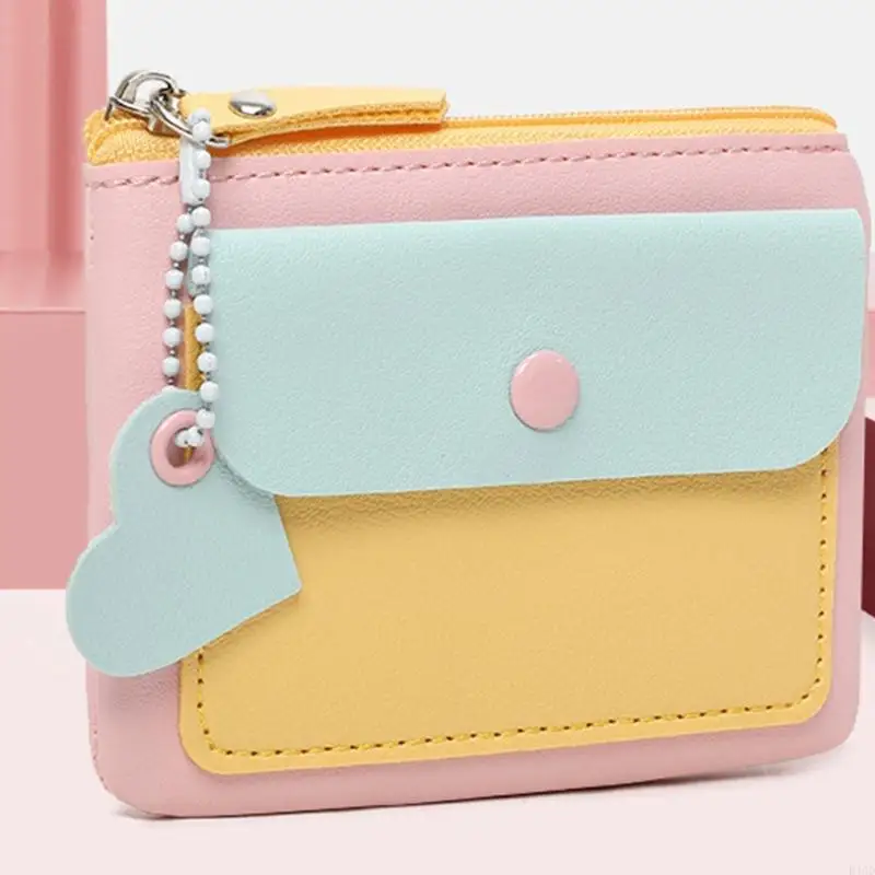 PU Leather Coin Purse Key Holder Contrast Color Small Wallet for Women