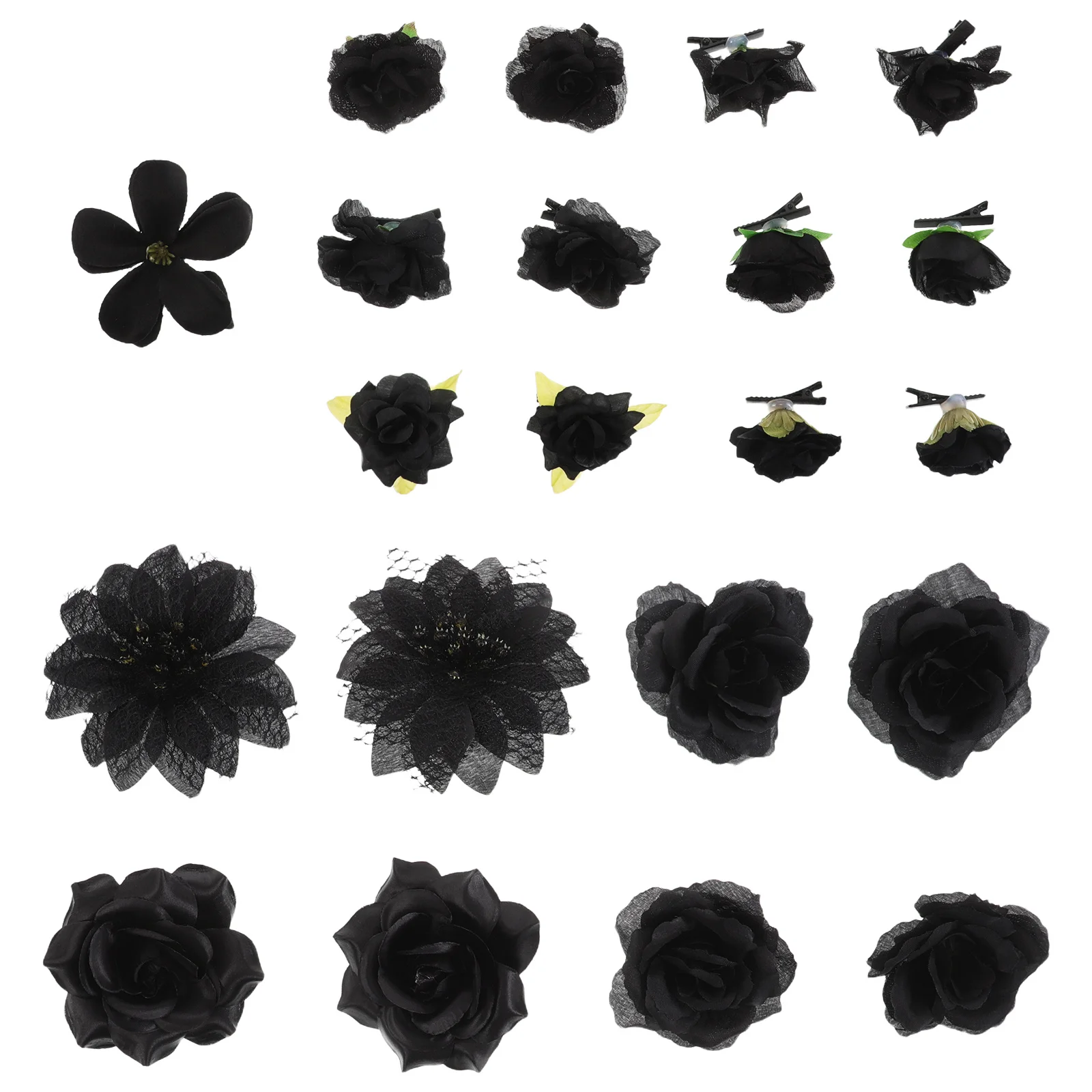 

21Pcs Rose Hairpin Set Artificial Black Floral Barrettes Bohemian Bridal Wedding Party Hair Accessories Lightweight Fake Flower