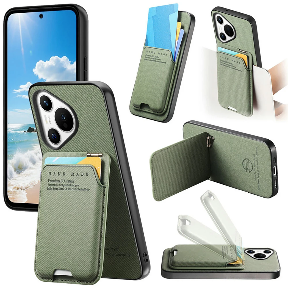 Para Huawei Pura 80 Pro Plus 5G 2025 Funda trasera Tarjeta de cuero Etui para Huawei Pura 70 Ultra Funda de lujo Pura 80 70 Pro Funda