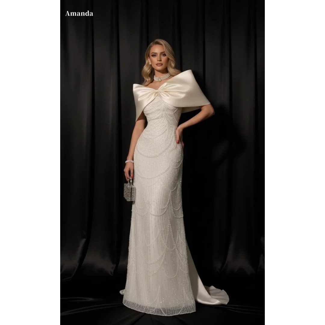 

Amanda Customized White Shawl Prom Dress Strapless vestidos de noche Backless Sleeveless Floor-Length A-line Formal Evening 2025