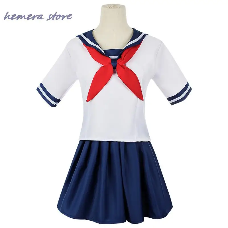 Anime Girls JK Uniforme Yandere Simulator Ayano Aishi Costumi Cosplay Gioco Outfit T-shirt da marinaio con gonna Parrucche nere Set Party