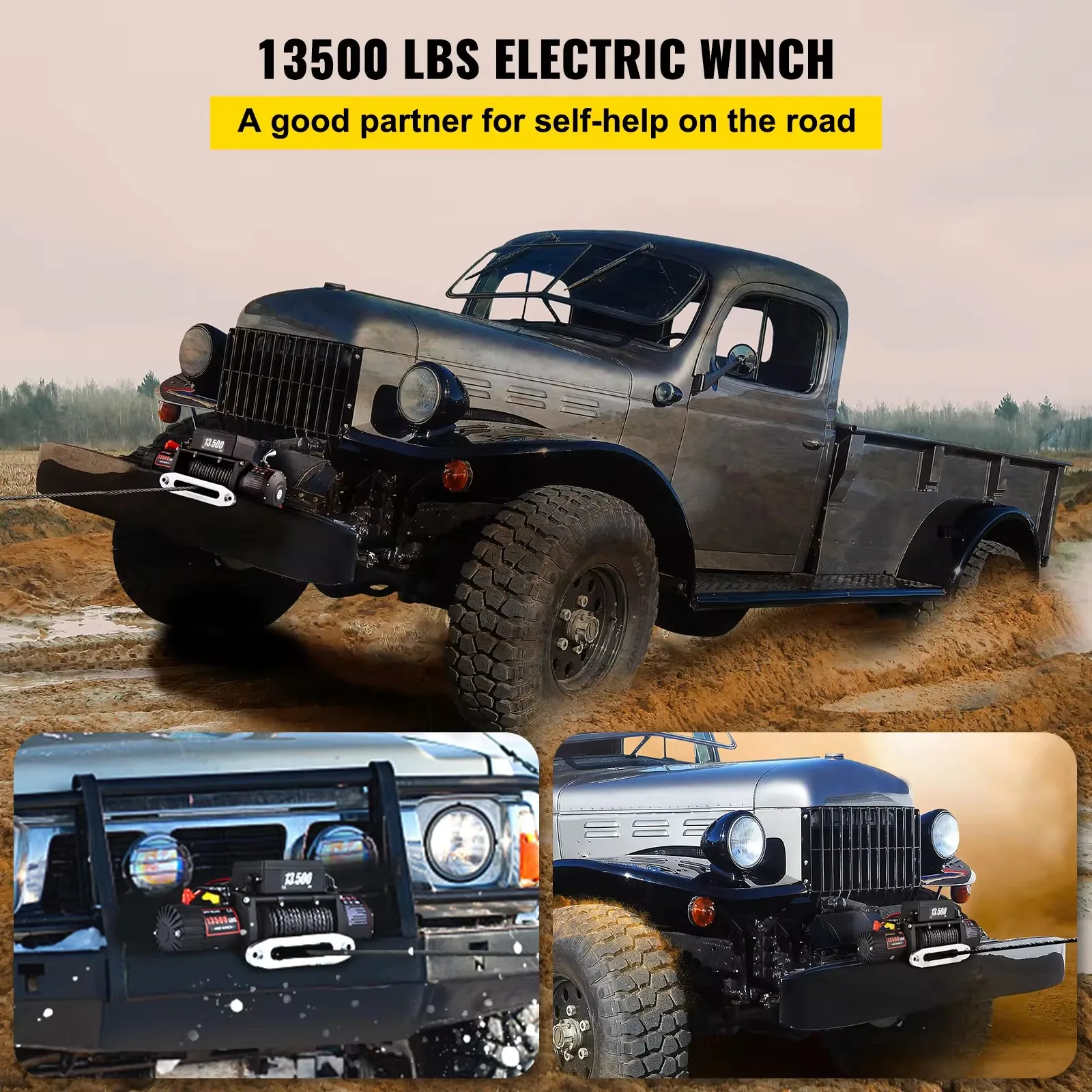 VEVOR Winch 12V 13500lbs Electric Car Winch Synthetic Rope with Remote Control For 4X4 Car Trailer ATV Truck Off Road Boat