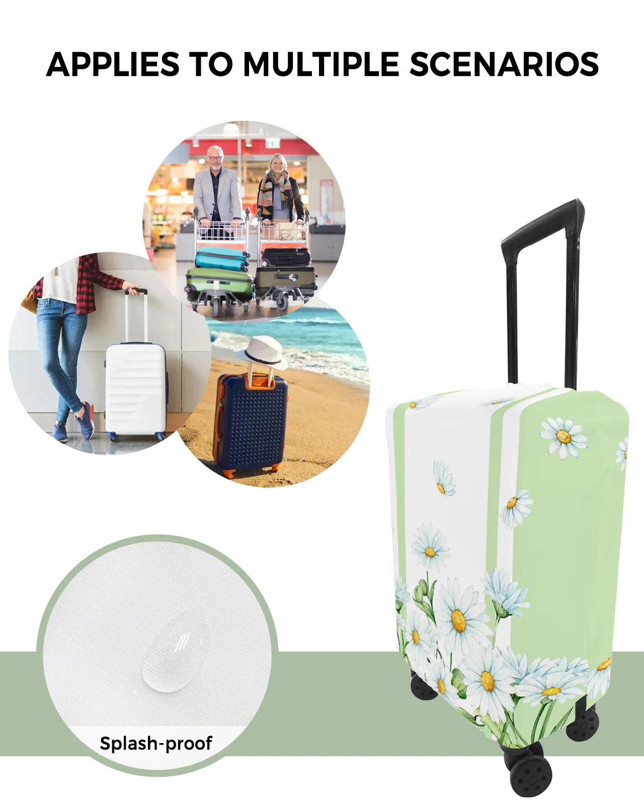 Juste de Protection de Bagages Verte pour Valise de Voyage de 18 à 32 Pouces, Anti-Poussière, avec Fleurs d'Été