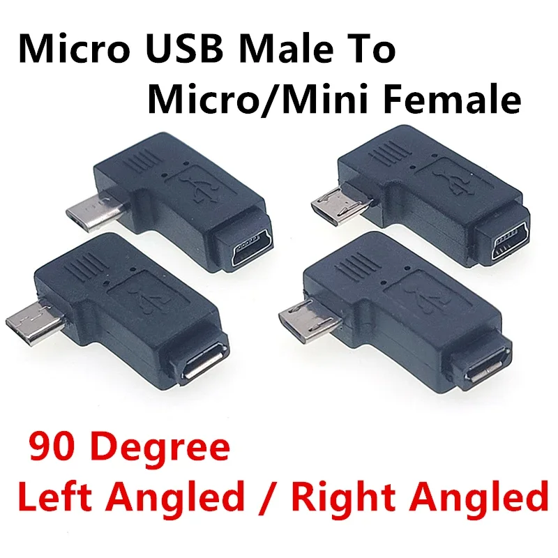 

90 Degree Micro USB To Mini Connector Mini USB 5pin Female to Micro USB Male Data Sync Adapter Plug Left / Right Angled