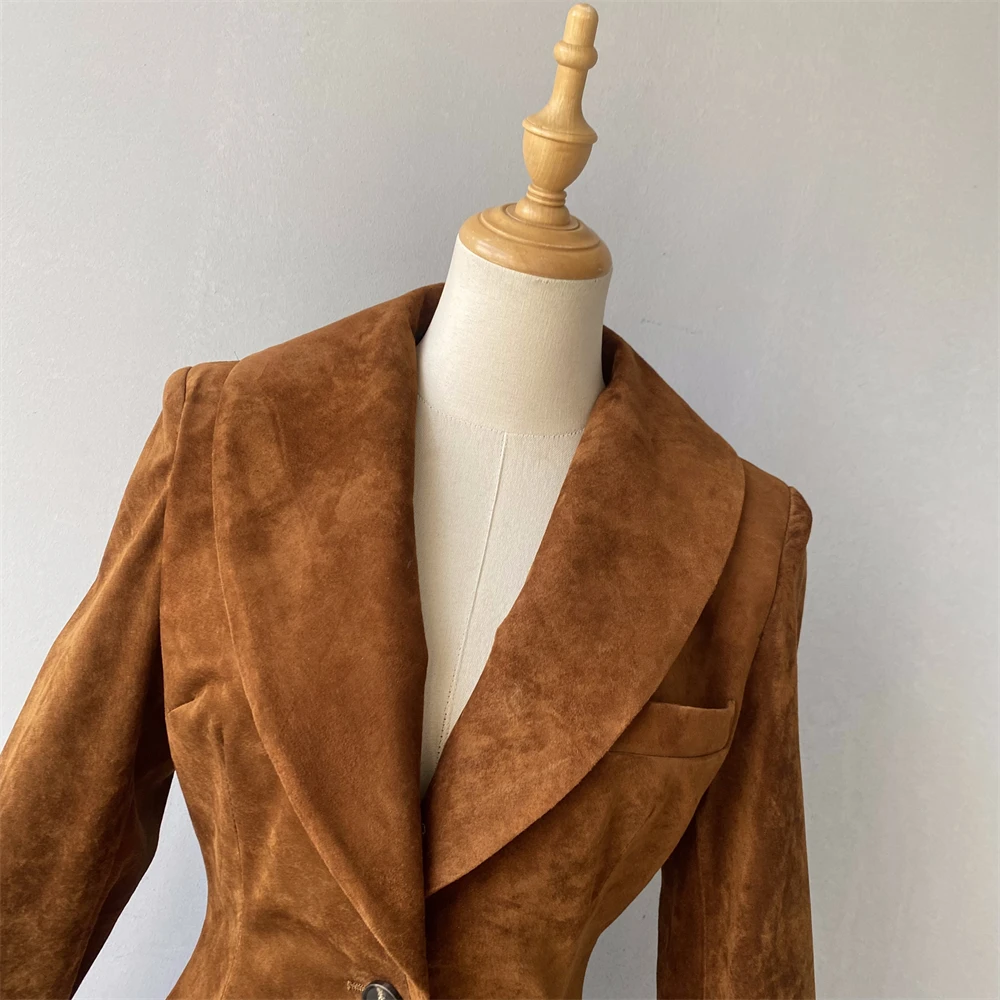 Jaxmonoy Giacca in vera pelle scamosciata per donna 2025 Autunno Nuovo arrivo Cappotto invernale in pelle di pecora Moda donna Slim Giacche in vera pelle