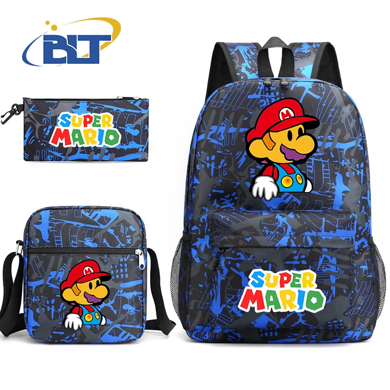 MINISO Mario printed student school bag set Children's shoulder bag backpack pencil case 3-piece set