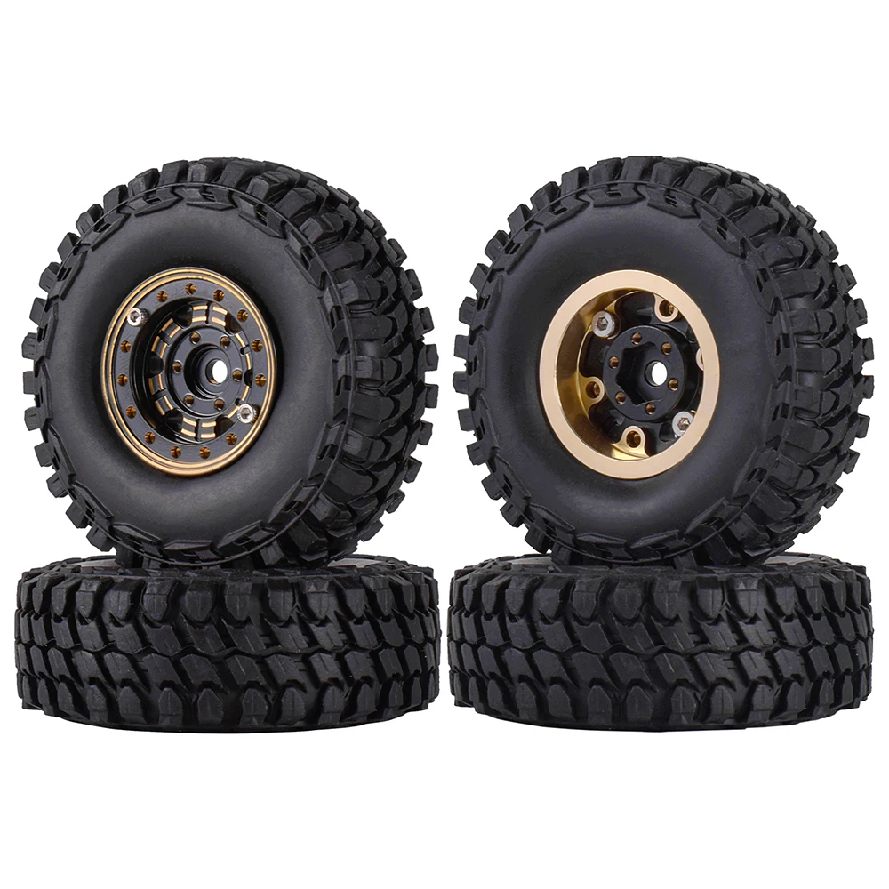 9imod 4pcs Metal Beadlock Hub Wheel Rubber Tires Tyres Wheel Rim for 1/18 TRX4M 1/24 SCX24 Wltoys XK 2428 RC Crawler Car