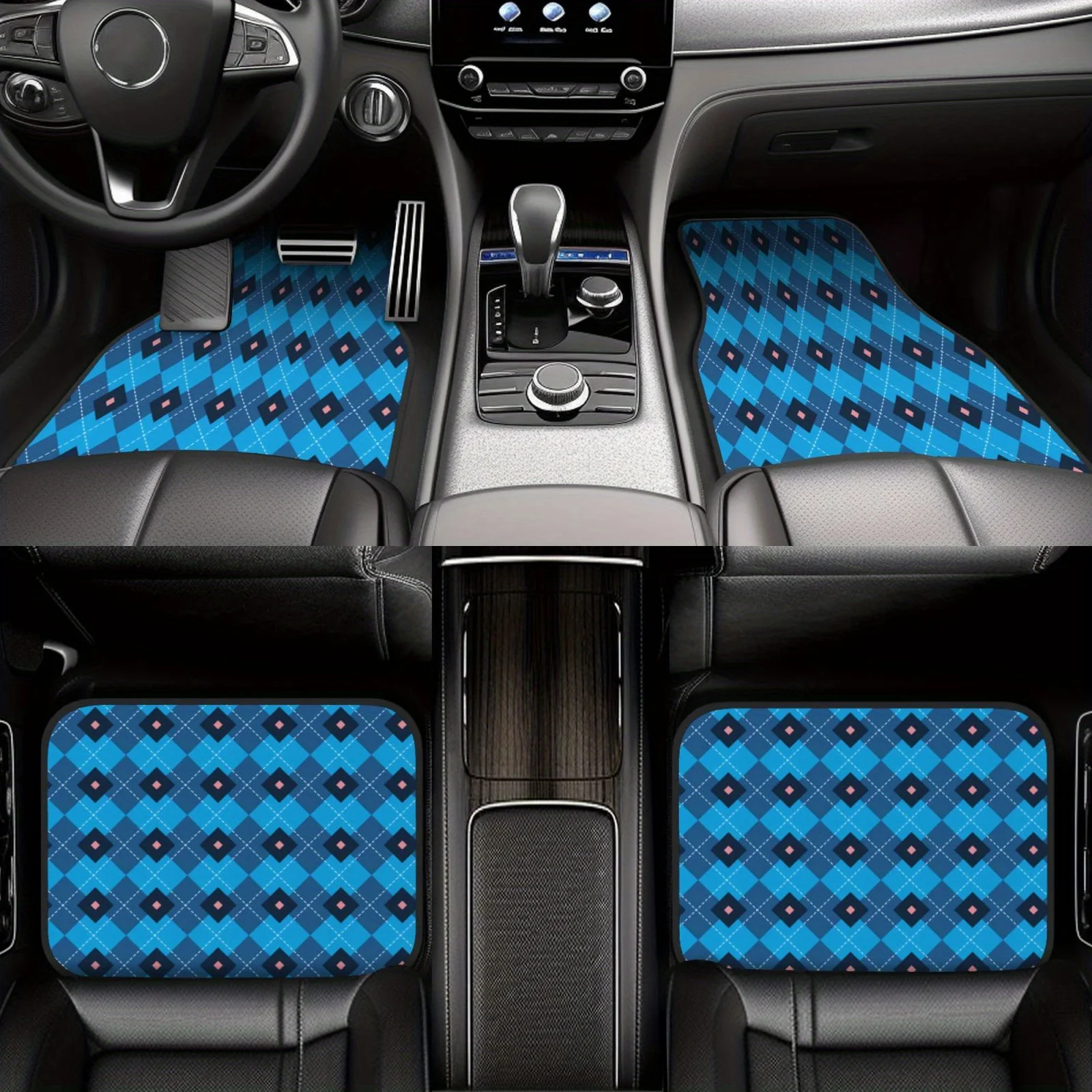 4 Pieces; Geometry Printed Car Mats - Universal '17.3X27" X2pcs / 13.4X17.3" X2pcs Suitable For All Car Models, Sedans, And SUVs