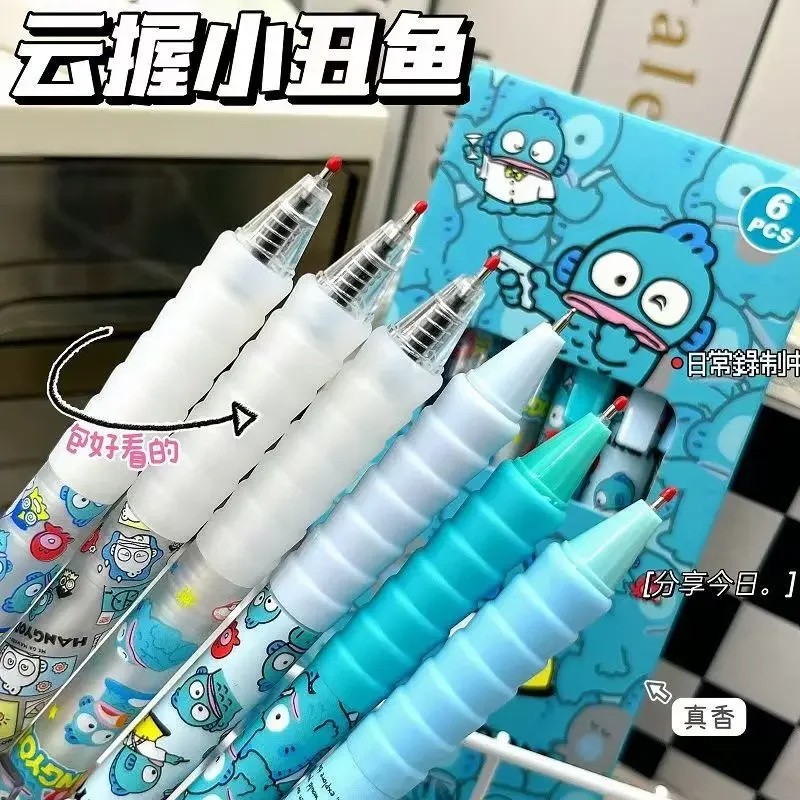 6 stks/doos Kawaii Sanrio Hangyodon Druk Gel Pen Leuke 0.5mm Zwarte Handtekening Pennen Promotionele Kantoor School Supply student Gift